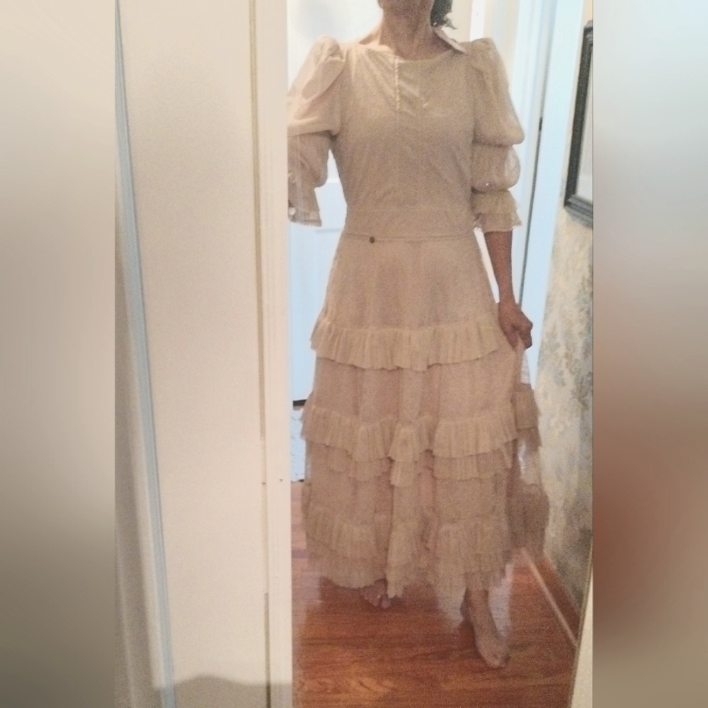 Cristiane Resende Jasminy Ruffled Lace Dress Size G US 8-10 Waist 32"
